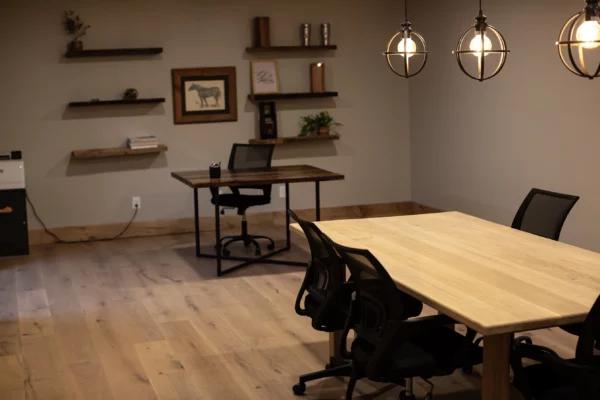 An office room with a wooden table and an engineered Euro oak flooring