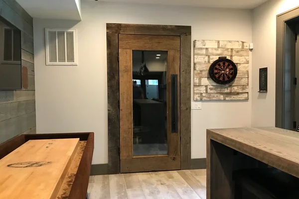 Reclaimed wood and glass door